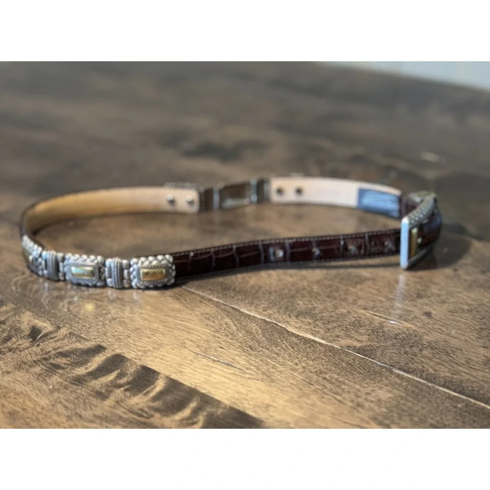 Brighton Women Brown Belt Size S 44209 Leather Silver & Brass Toned‎ Accents
